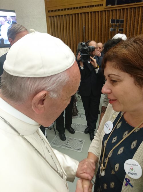 Dina meets Pope Francis in the Vatican.